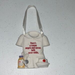 White Nurse Ornament with Red Text